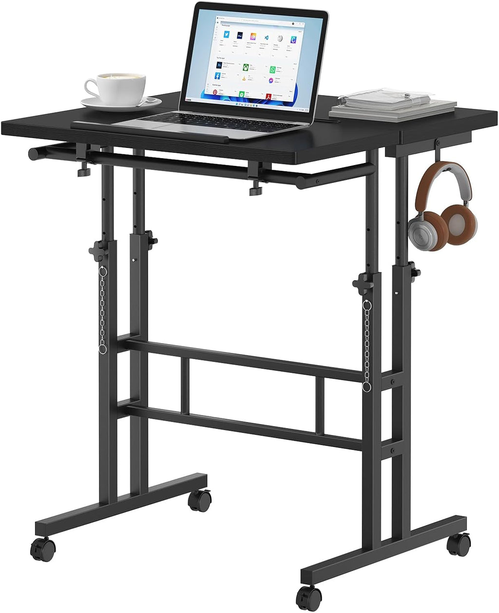 Split Top Rolling Standing Desk, 23.6 Inch Mobile Laptop Computer Desk, Manual Adjustable Height Workstation on Wheels, Sit Stand Office Table, Walking Pad Study Desk, White