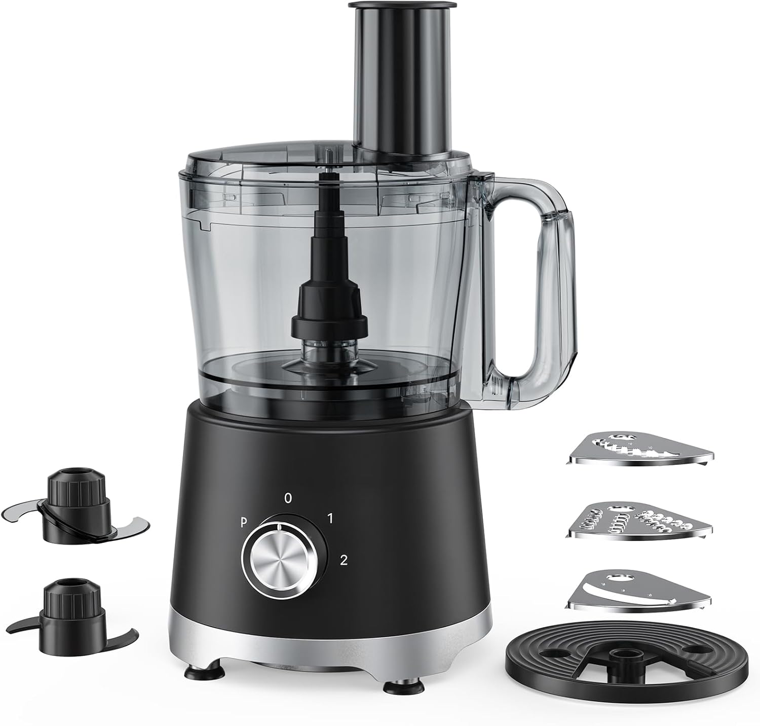 Food Processor 10.5 Cup, Vegetable Choppers with Slicing Shredding Chopping Kneading, Dishwasher Safe, Food Grinder, Stainless Steel Blades, for Smoothie Fruit Dough, 2.6QT, Black