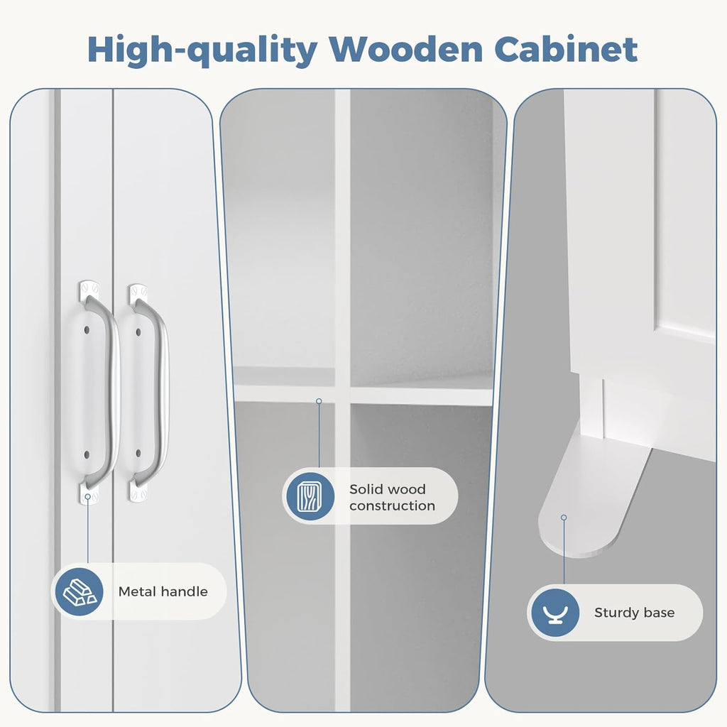 Office Storage Cabinet, Large Capacity Organizer, Wooden Bedroom Storage Unit for CD, Blankets and Books, Suitable for Living Rooms, Office and Study Rooms, White