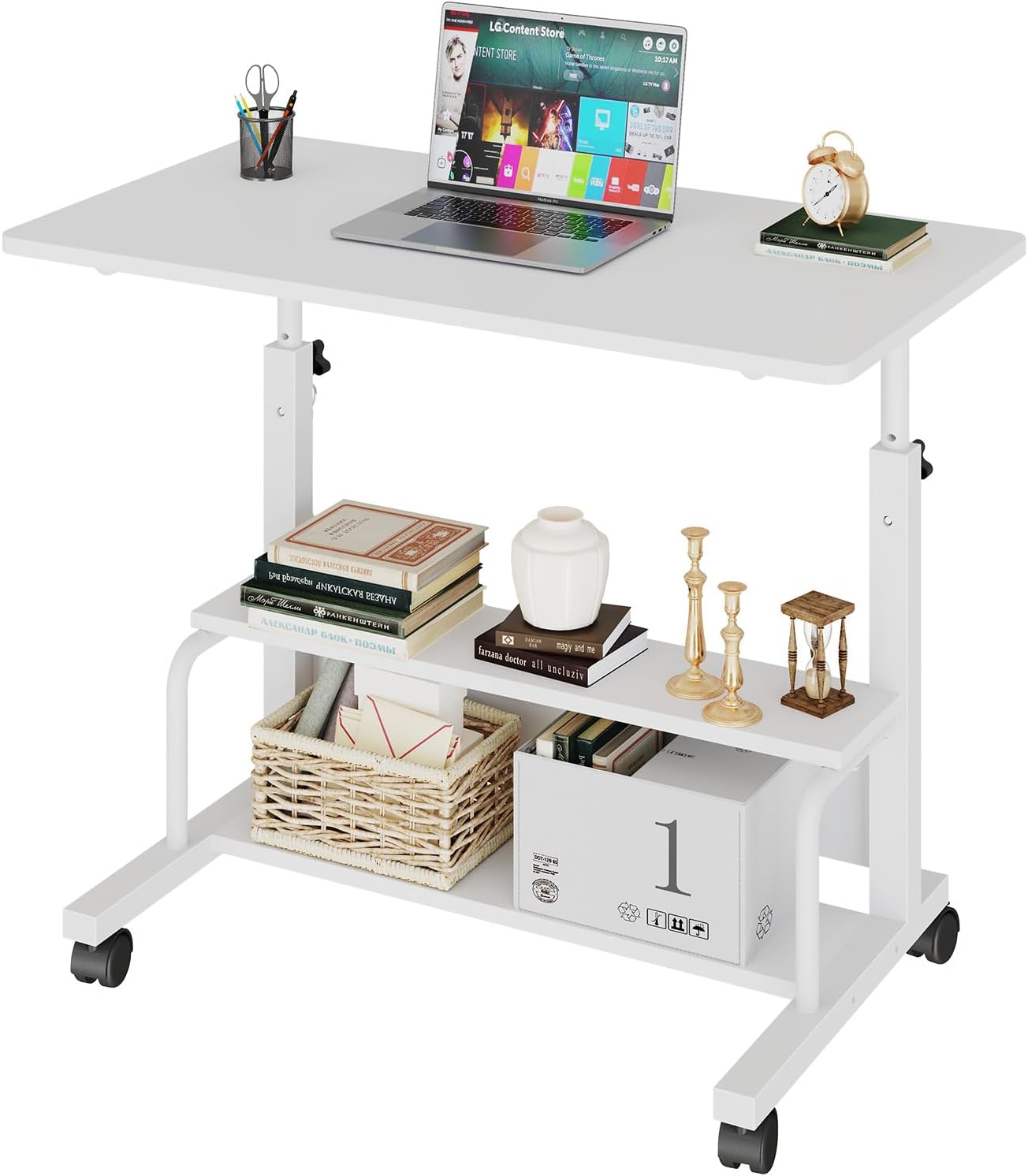31.5 Adjustable Height Mobile Desk with Locking Wheels & Pin-Lock, Portable Workstation for Walking Pad & Active Home Office, Black
