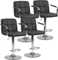 Bar Stools Set of 4, Adjustable Swivel Bar Chairs with Padded Armrests and Ergonomic Backrest for Kitchen Island Counter Pub Dining Room, Water-Resistant PU Leather, Black
