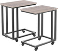 C Tables Counch That Slide Under Set of 2, Bed Side Table Tray Sofa Portable Rolling with Wheels Metal Frame, Wood Stand for Living Room Entryway Small Space Bedroom, Grey