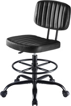 Armless Drafting Chair, Low Back Office Seat with Adjustable Footrest Ring for Standing Desk, Ergonomic PU Leather Office Seating, Swivel Rolling High Stool for Studio, Lab, Counter, Beige