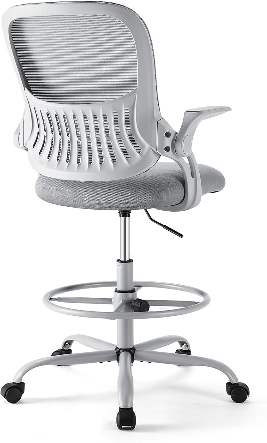 Drafting Chair for Standing Desk, Counter Height Adjustable, Flip-up Arms, Ergonomic Mid Back Mesh Rolling Work Swivel Office Computer Chairs with Wheels, Grey