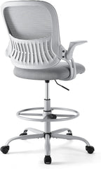 Drafting Chair for Standing Desk, Counter Height Adjustable, Flip-up Arms, Ergonomic Mid Back Mesh Rolling Work Swivel Office Computer Chairs with Wheels, Grey