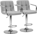 Bar Stools Set of 4, Adjustable Swivel Bar Chairs with Padded Armrests and Ergonomic Backrest for Kitchen Island Counter Pub Dining Room, Water-Resistant PU Leather, White
