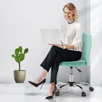 Armless Vanity Chair, Cute Comfy Home Office Desk Chair with Wheels, Modern Upholstered Task Computer Seat for Bedroom, Study, Makeup Vanity, Height Adjustable & Swivel, Mint