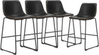 26 Inch Counter Height Bar Stools Set of 2, Modern Faux Leather High Barstools with Back and Metal Leg, Bar Chairs for Kitchen Island, Elegant Brown