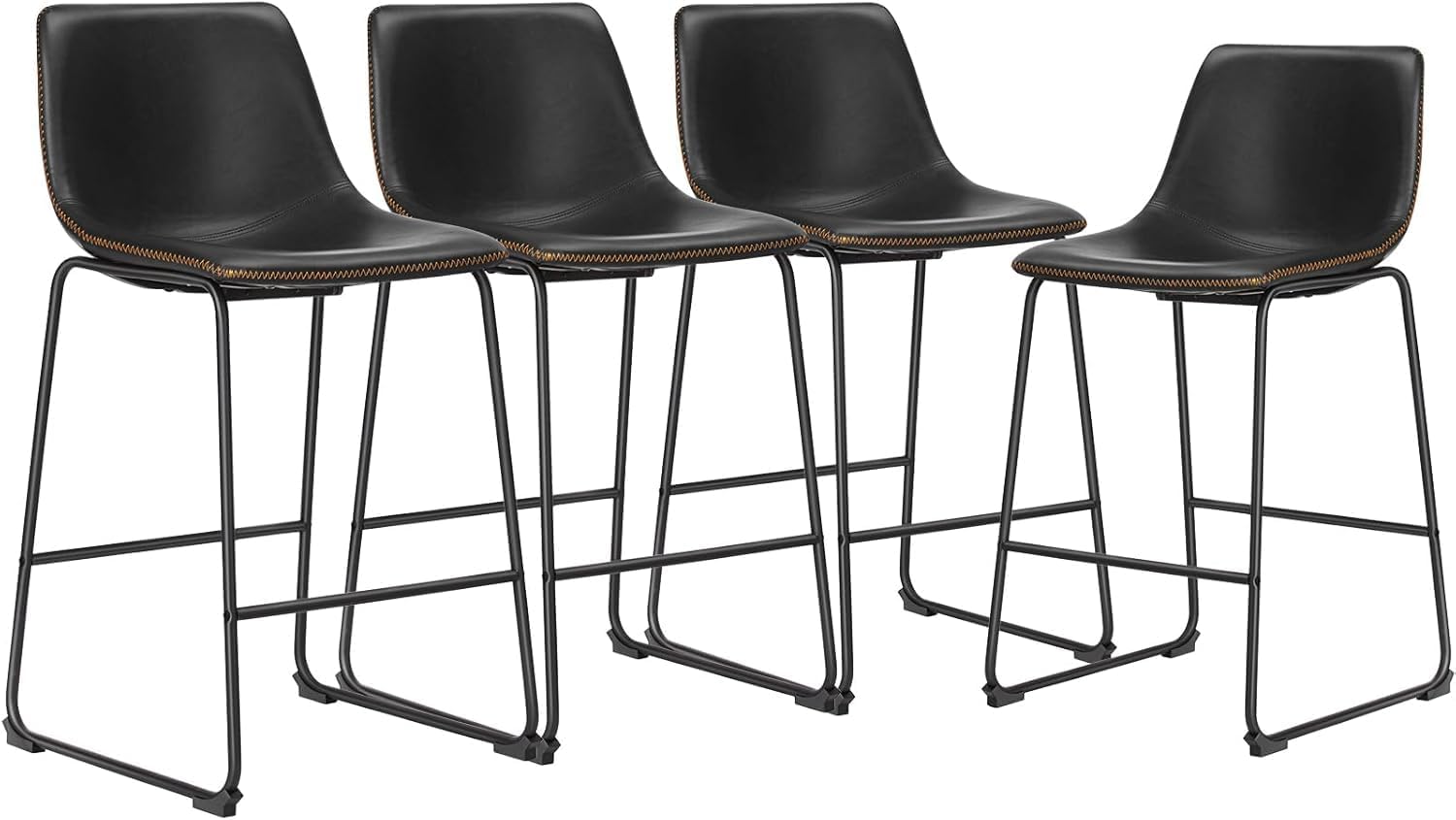 26 Inch Counter Height Bar Stools Set of 2, Modern Faux Leather High Barstools with Back and Metal Leg, Bar Chairs for Kitchen Island, Elegant Brown