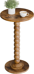 Round Side Table for Small Spaces, Modern Accent End Table with Solid Wood Leg, Versatile Drink Table for Living Room, Bedroom, Corners, Brown 2 Pack