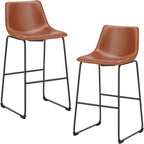 Counter Height Bar Stools Set of 4, 30 inch Height Stool Faux Leather Barstools with Back, Armless Kitchen Island Countertop Comfortable Modern Chairs with Metal Legs, Warm Brown