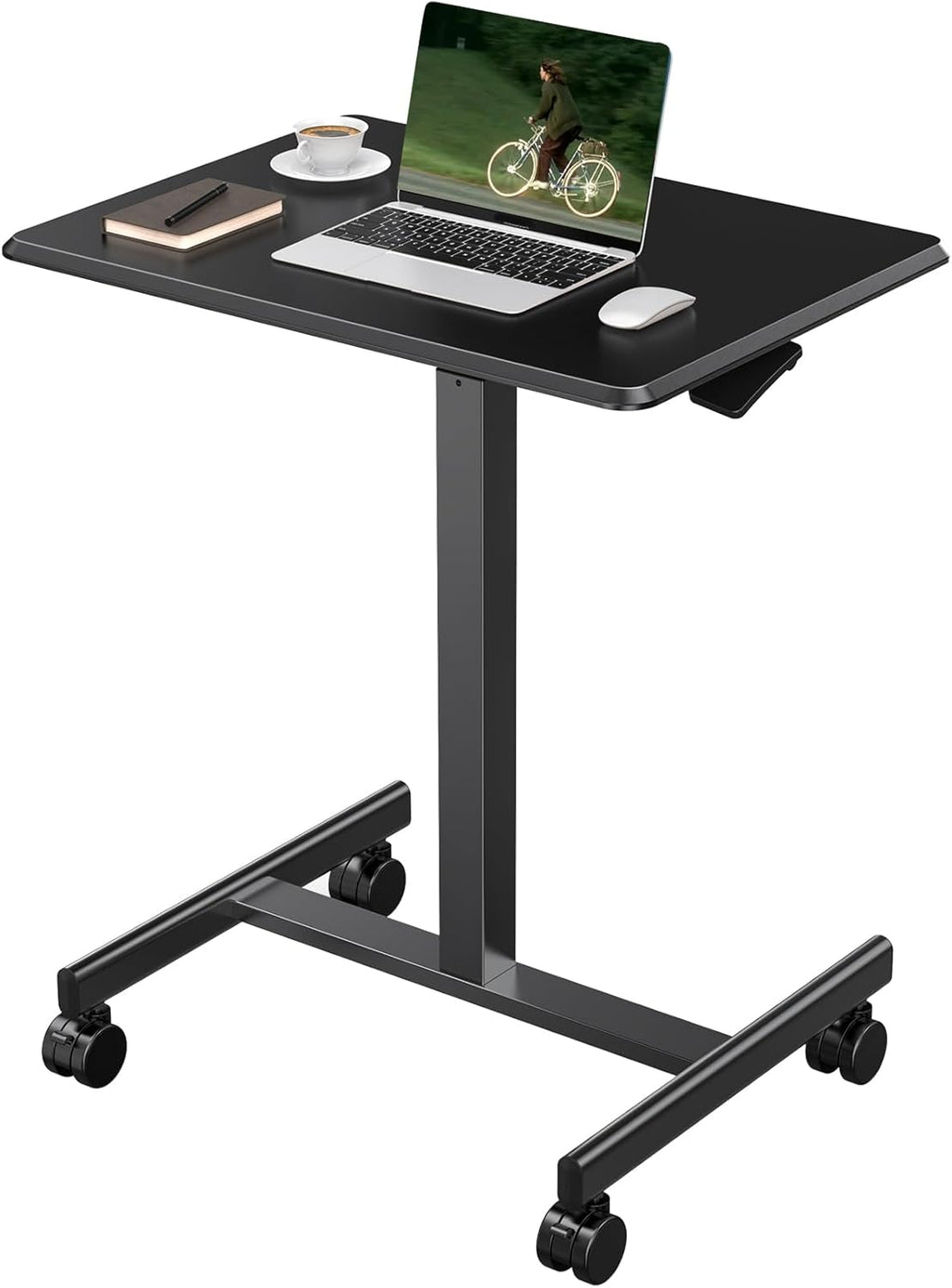 Small Standing Desk with Locking Wheels, Mobile Portable Rolling Laptop PC Table, Adjustable Height Computer Workstation for Home Office, 19 Inch, White