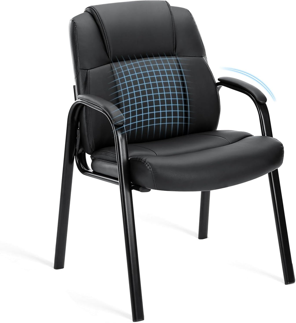 Waiting Room Chair, Leather Office Desk Reception Guest Stationary Side Chairs with Padded Arms for Home Conference Lobby Area Meeting Church Medical Clinic Elderly Student