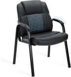 Office Waiting Room Chair, Leather Desk Reception Guest Stationary Side Chairs with Padded Arms for Home Conference Lobby Medical Clinic