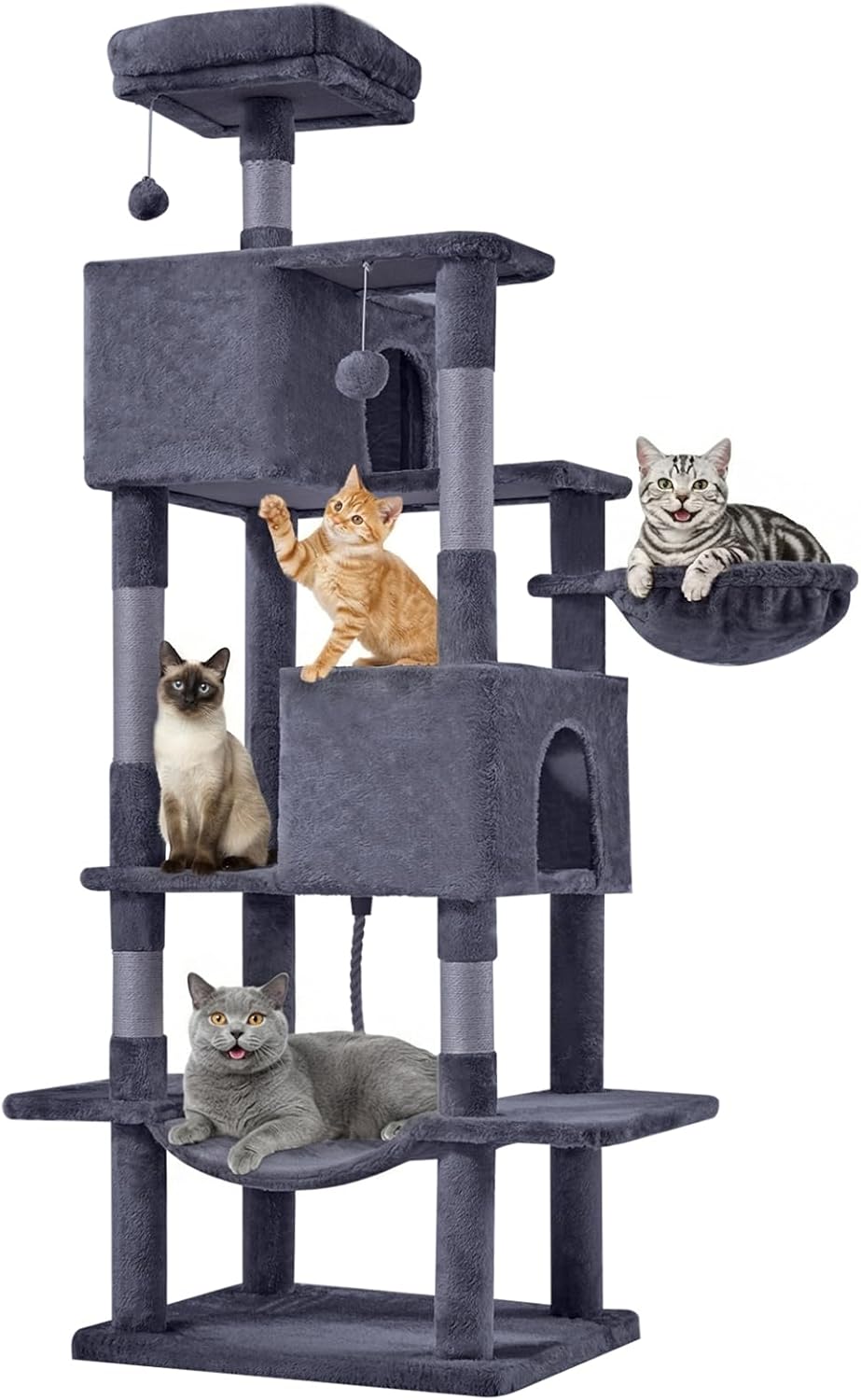 33-inch Cat Tree Tower for Indoor Cats, Small Cat Scratching Post with Curved Bed, Cat Tree with Cat Condo for Adult, Grey