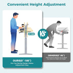 Mobile Standing Desk, Height-Adjustable Computer Cart with Pneumatic Lift, Portable Computer Workstation Cart for Bed, Couch, Office, Sofa, Black