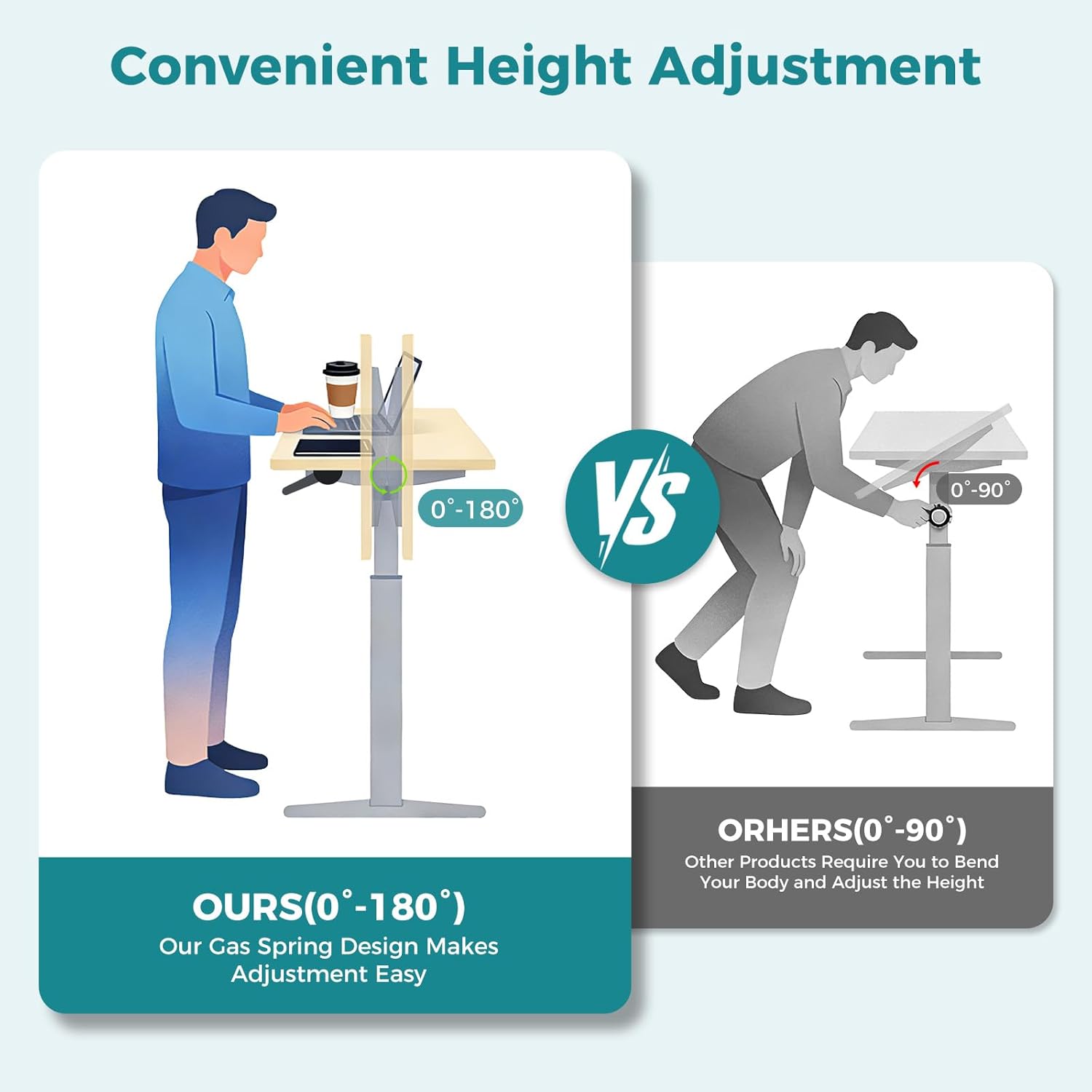 Mobile Standing Desk, Height-Adjustable Computer Cart with Pneumatic Lift, Portable Computer Workstation Cart for Bed, Couch, Office, Sofa, Black
