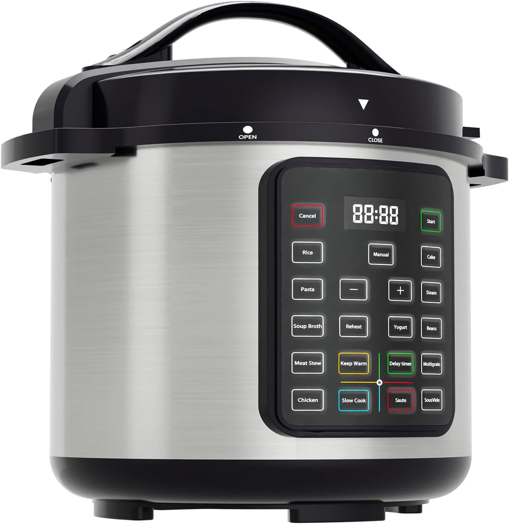 Electric Pressure Cooker 16-in-1, 8QT Programmable Multi Cooker with 12 One-Touch Presets, Soup Steam Yogurt and More, Ceramic Inner Pot Delay Start & Keep Warm, Includes Recipe Guide, Silver