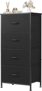 Nightstand with 4 Drawers Bedside Table with Removable Fabric Bins Sturdy Steel Frame Wood Top Organizer Furniture for Bedroom Closet Living Room,Light Gray