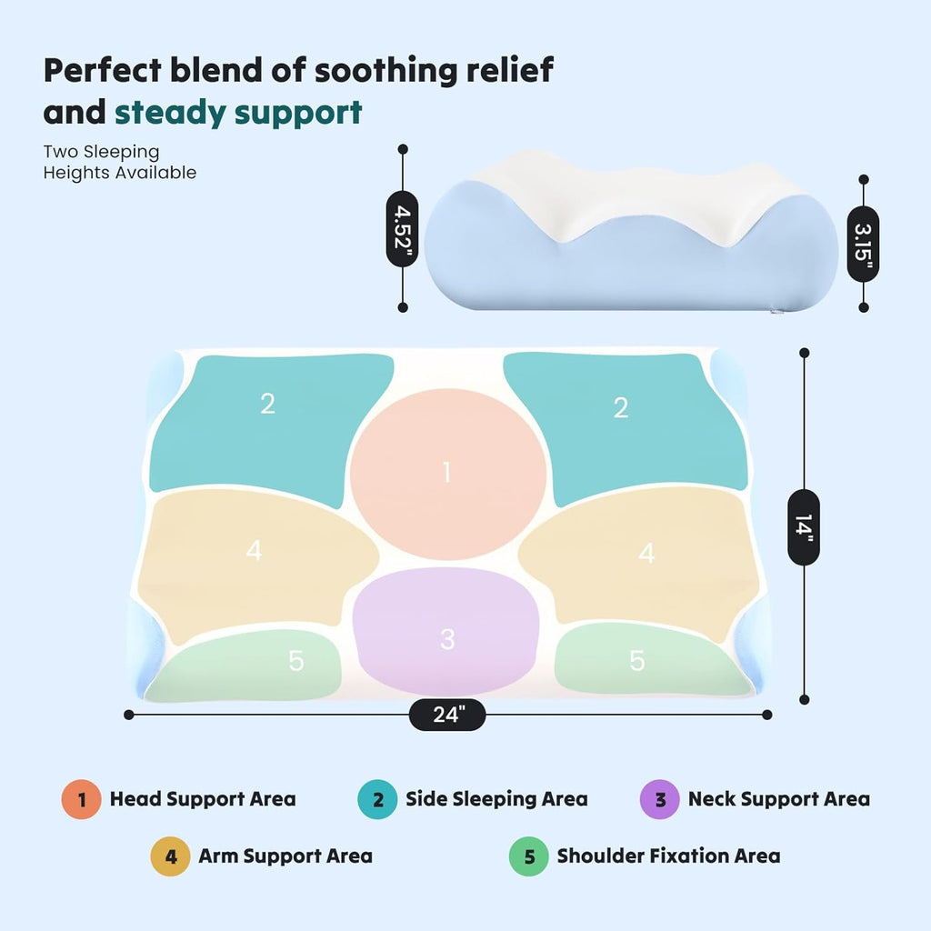 Cervical Pillow for Neck and Shoulder, Contour Memory Foam Pillow, Ergonomic Neck Support Pillow for Side Back Stomach Sleepers with Pillowcase