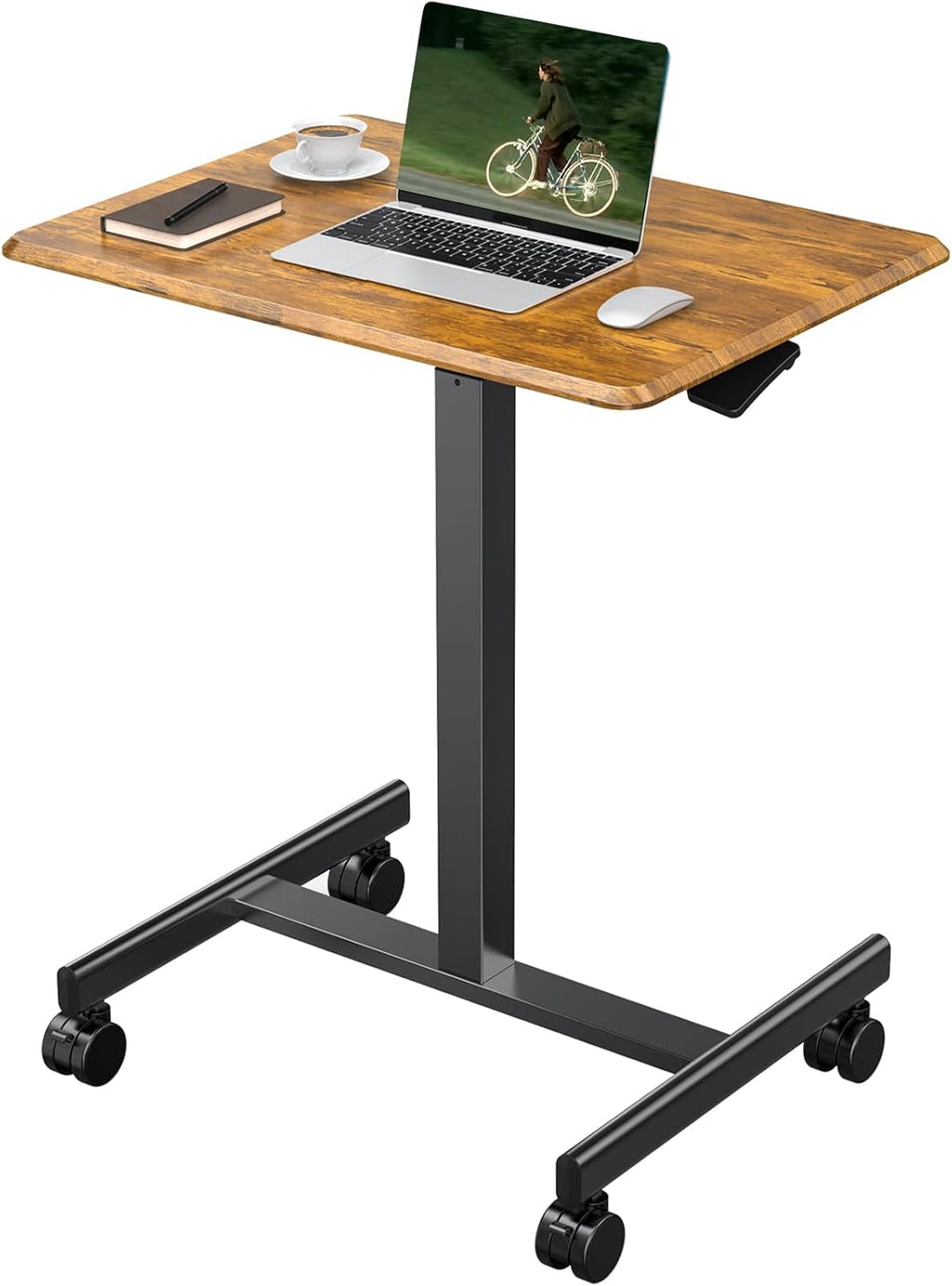 Small Standing Desk with Locking Wheels, Mobile Portable Rolling Laptop PC Table, Adjustable Height Computer Workstation for Home Office, 19 Inch, White