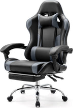 Computer Gaming Chair - Ergonomic Desk Chair with Footrest and Lumbar Support, High Back Height Adjustable Task Chair with Linkage Armrests and Headrest, 360?? Swivel Wheels, Black