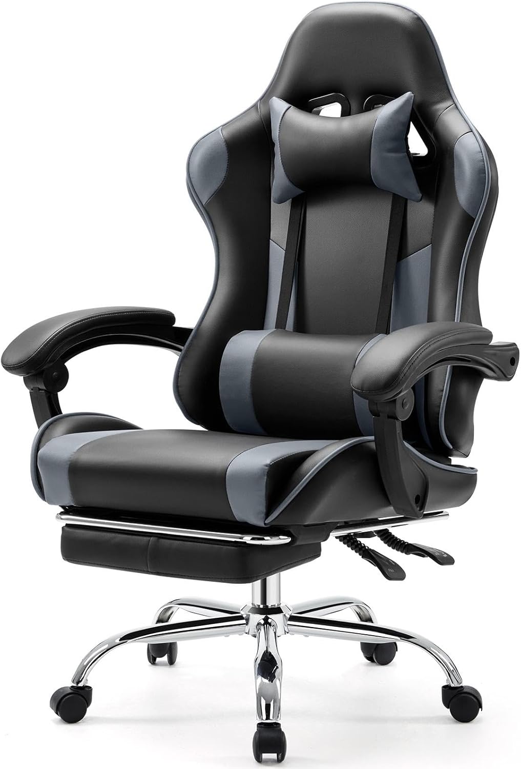 Computer Gaming Chair - Ergonomic Desk Chair with Footrest and Lumbar Support, High Back Height Adjustable Task Chair with Linkage Armrests and Headrest, 360?? Swivel Wheels, Black