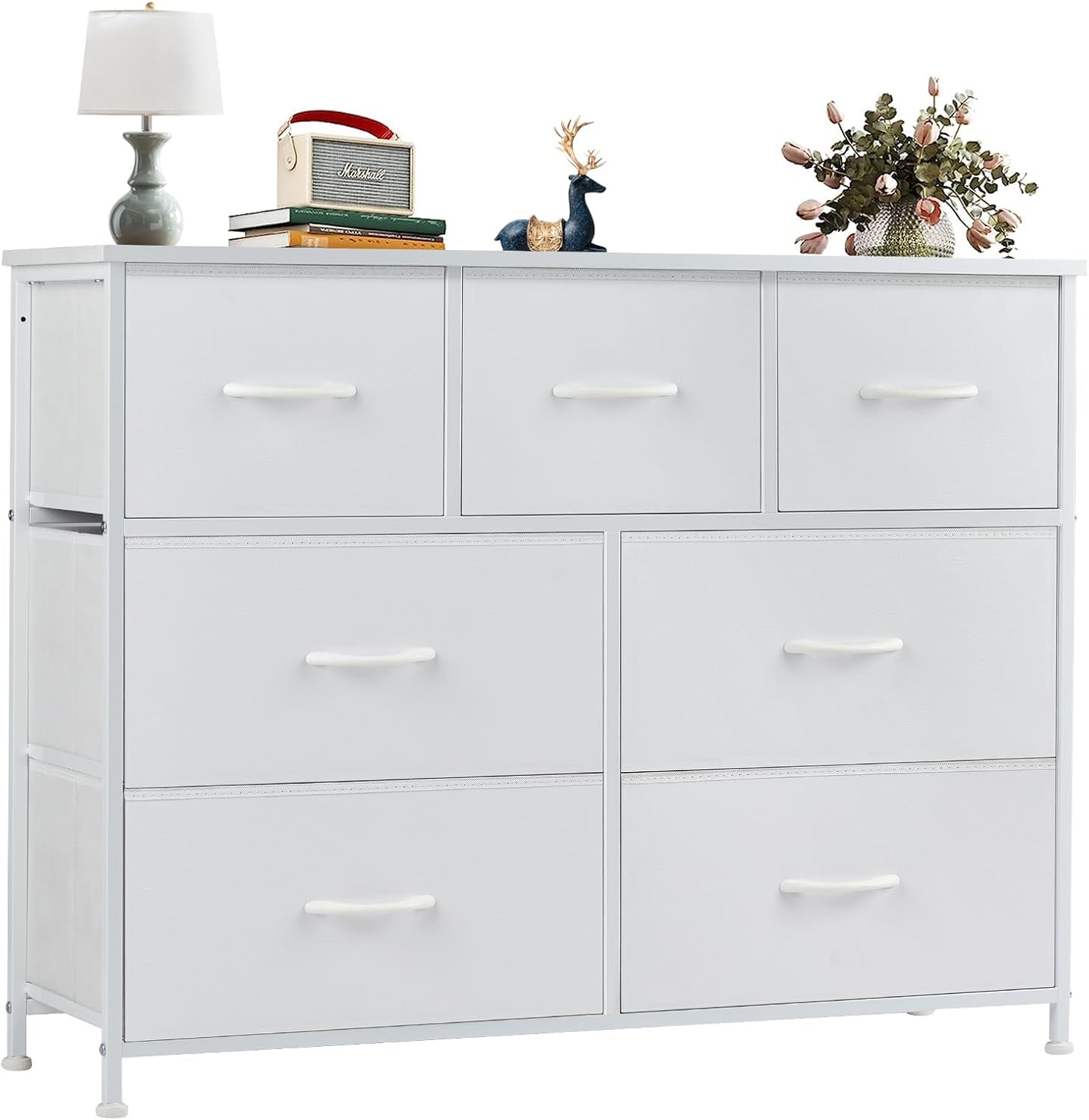 8 Drawer Dresser for Bedroom, Wide Fabric Storage Tower with Wooden Top and Metal Frame, Closet Chest Organizer Furniture, Living Room Hallway, Black
