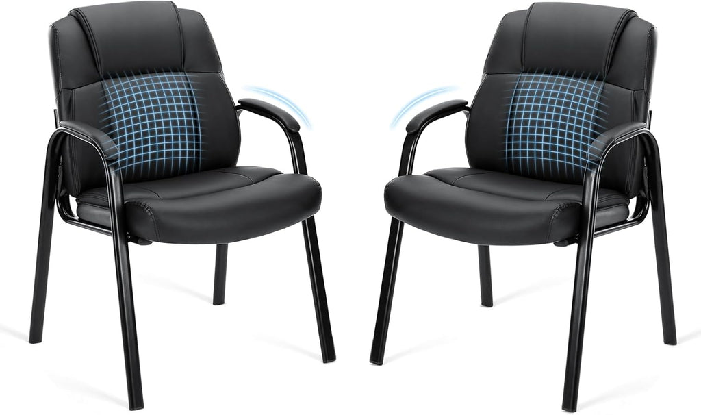 Office Waiting Room Chair, Leather Desk Reception Guest Stationary Side Chairs with Padded Arms for Home Conference Lobby Medical Clinic