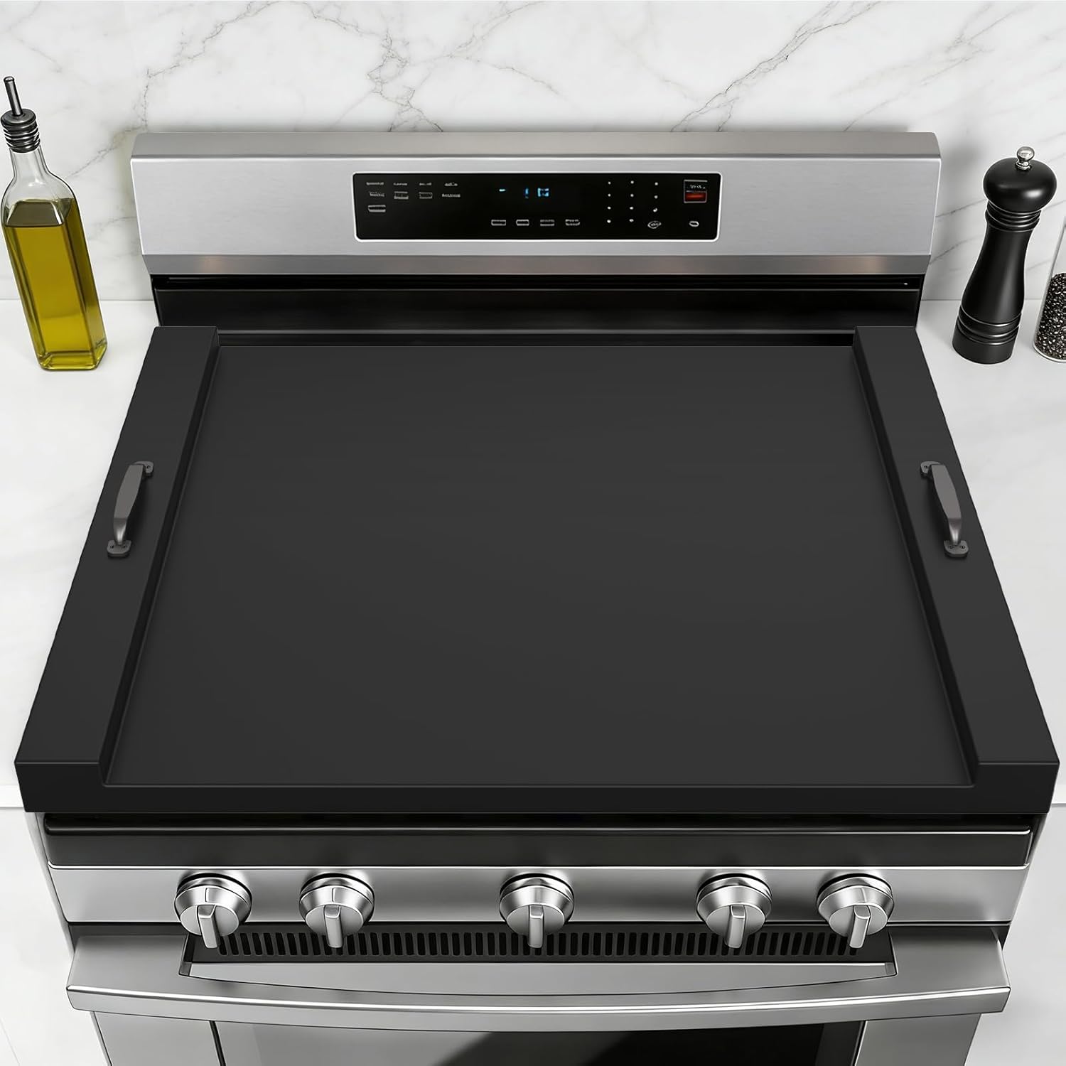 Noodle Board Stove Cover with Handles, Wooden Stove Top Cover for Gas Electric Glass Stove, 22 x 29.5 inch(Black)