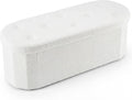 43 inches Folding Storage Ottoman Bench, Oval Round Ottoman End of Bed Foot Rest Bench Stool with Cushion, Storage Chest for Bedroom, Living Room, Entryway, White