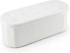 43 inches Folding Storage Ottoman Bench, Oval Round Ottoman End of Bed Foot Rest Bench Stool with Cushion, Storage Chest for Bedroom, Living Room, Entryway, White