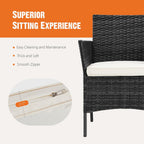 Patio Furniture Set 4 Pieces, Outdoor Furniture with Soft Cushion and Glass Table, All Weather Manual Weaving Wicker Rattan Patio Chairs for Garden, Terrace, Porch, Lawns,Black