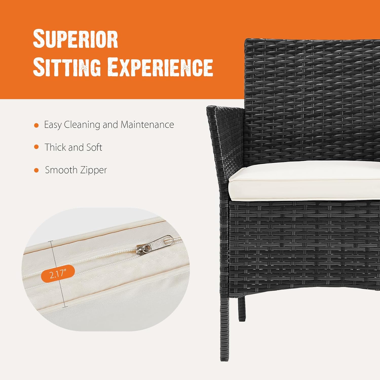 Patio Furniture Set 4 Pieces, Outdoor Furniture with Soft Cushion and Glass Table, All Weather Manual Weaving Wicker Rattan Patio Chairs for Garden, Terrace, Porch, Lawns,Black