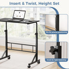 31.5 Adjustable Height Mobile Desk with Locking Wheels & Pin-Lock, Portable Workstation for Walking Pad & Active Home Office, Black