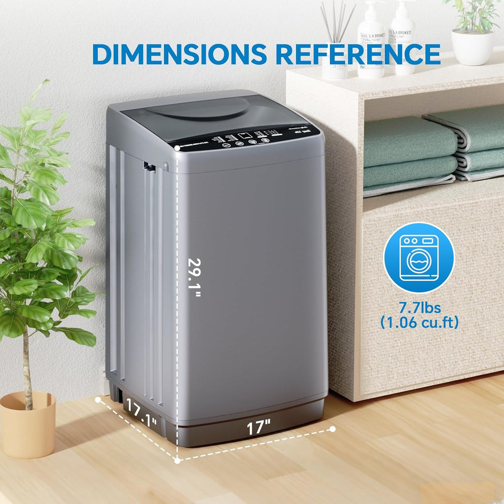 Portable Washing Machine, 7.7 lbs Full-Automatic Compact Laundry Washer, Stainless Steel Drum, 10 Wash Cycles, Auto-Balance Detection, LED Display, Mini Washer for Home, Apartment, Dorm, Grey