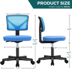 Armless Desk Chairs Set of 2, Ergonomic Adjustable Home Office Swivel Rolling Task Chair No Arms, Comfy Mesh Mid Back Computer Work Vanity Desk Chiars with Wheels for Small Spaces, Blue