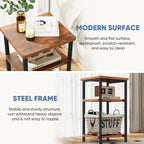 3 Tier End Table for Small Space, Side Sofa Tables Storage Shelf, Nightstand with Adjustable Feet for Living Room, Bedroom, Office, Set of 2, Rustic Brown