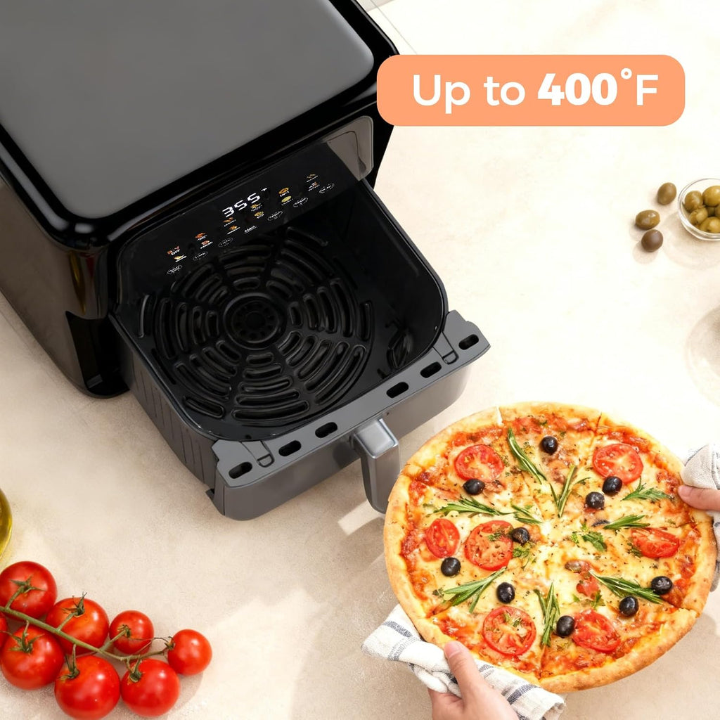 7.9QT Air Fryer with Window, 12-In-1 Large Air Fryer for Family, 400??F Rapid Air Crispy Technology, Roast Bake Dehydrate Reheat, Nonstick & Easy-Clean Basket, 1800W, Black