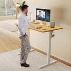 Electric Standing Desk Adjustable Height, 40x24 Inch Sit Stand Up Home Office Desks Memory Computer Workstation PC Work Table with Preset Splice Wood Board Metal Frame, Oak