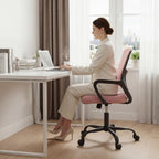 Home Office Chair - Ergonomic Mid Back Mesh Desk Chair with Lumbar Support & Rocking Mode, Height Adjustable with Fixed Armrest, for Conference, Computer, 360?? Swivel, Adults, Pink