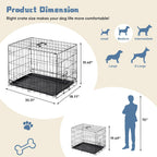 Dog Crate, 30 Inch Medium Single Door Dog Cage with Plastic Leak-Proof Pan Tray, Folding Metal Wire Pet Kennel for Indoor, Outdoor, Travel