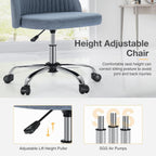 Armless Vanity Chair, Cute Comfy Home Office Desk Chair with Wheels, Modern Upholstered Task Computer Seat for Bedroom, Study, Makeup Vanity, Height Adjustable & Swivel, Blue