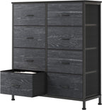 8 Drawer Dresser for Bedroom, Wide Fabric Storage Tower with Wooden Top and Metal Frame, Closet Chest Organizer Furniture, Living Room Hallway, Black