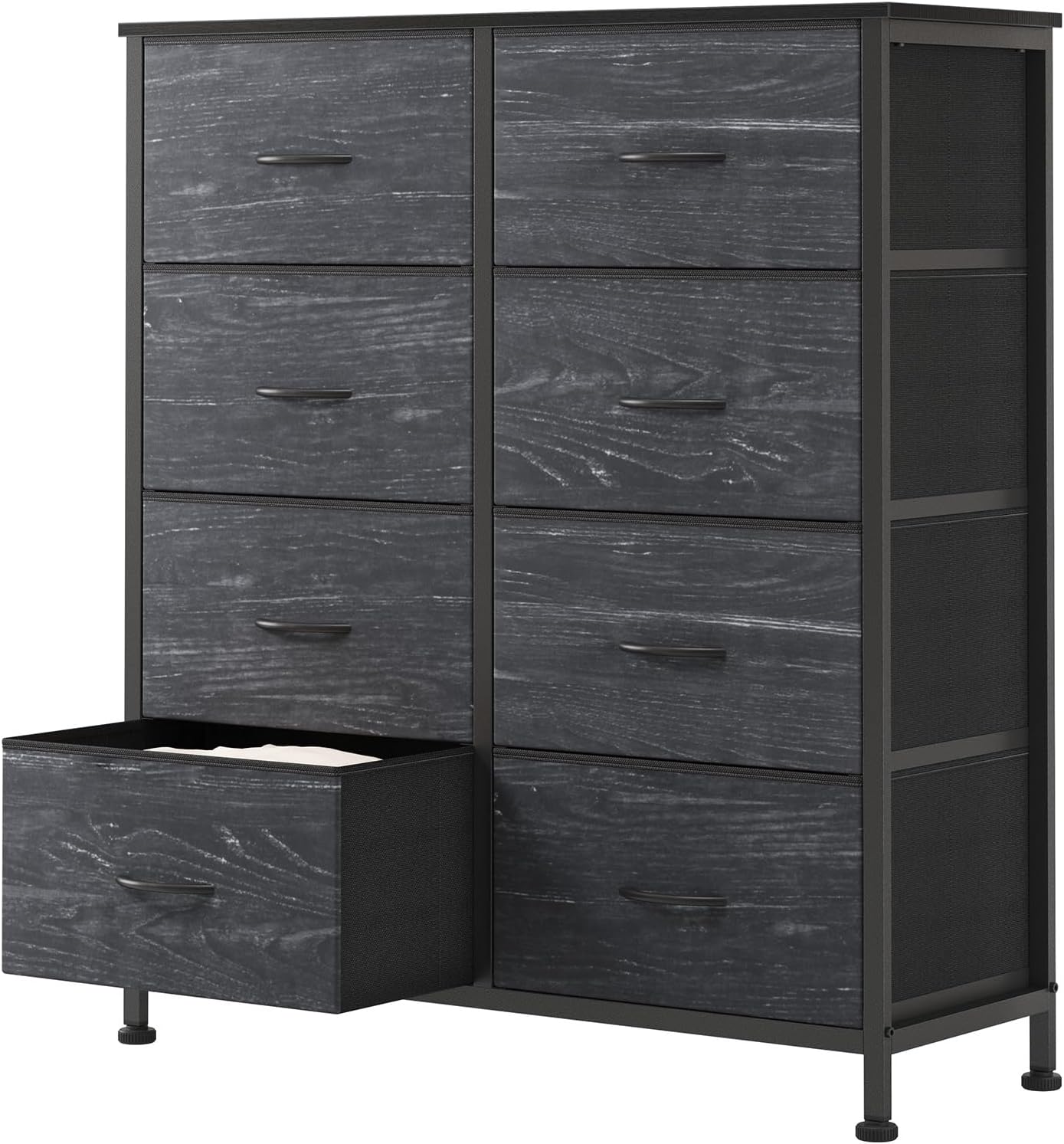 8 Drawer Dresser for Bedroom, Wide Fabric Storage Tower with Wooden Top and Metal Frame, Closet Chest Organizer Furniture, Living Room Hallway, Black