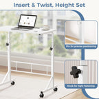 31.5 Adjustable Height Mobile Desk with Locking Wheels & Pin-Lock, Portable Workstation for Walking Pad & Active Home Office, White