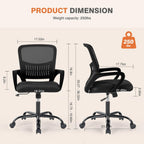 Home Office Managerial Executive Chair, Ergonomic Mesh Adjustable Swivel Mid-Back Computer Desk Chair with Comfortable Lumbar Support, Comfy Arms for Bedroom,Study