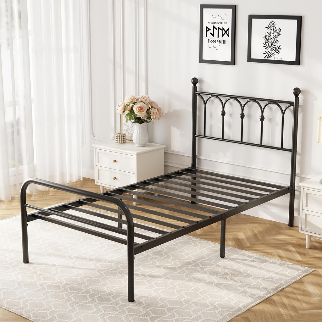 Twin Bed Frame Heavy Duty Metal Platform with 11.9 Under-Bed Storage, No Box Spring Needed, Easy Assembly, Black