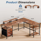 L Shaped Gaming Desk with Charging Station & 2 Monitor Stands, Computer Desk with Drawer & Adjustable Storage Shelves, Large Corner Desk for Home Office, 62 Inch Rust Wood