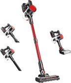 Cordless Vacuum Cleaner with Flexible Steering & Extendable Pole,3 Brush Heads, Lightweight Wireless Rechargeable Upright Vacuum with LED Light & Wall Mount for Hardwood Floors & Carpet